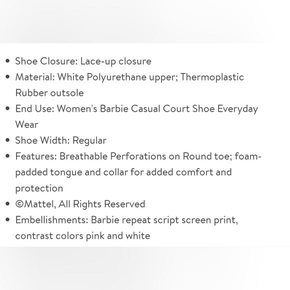 Barbie by Mattel Women's Casual Court Sneaker Shoe NWT - Picture 8 of 9